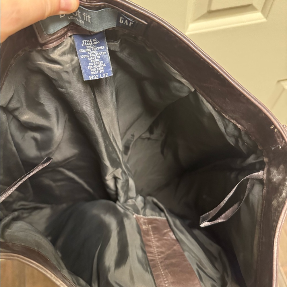 RARE GENUINE Y2K GAP Brown Leather Luxury Weight Fully Lined Jean Cut Pants - Picture 11 of 13
